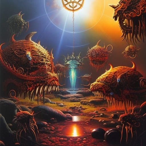 Lovecraftian Orbs of Horror in Dark Fantasy Style