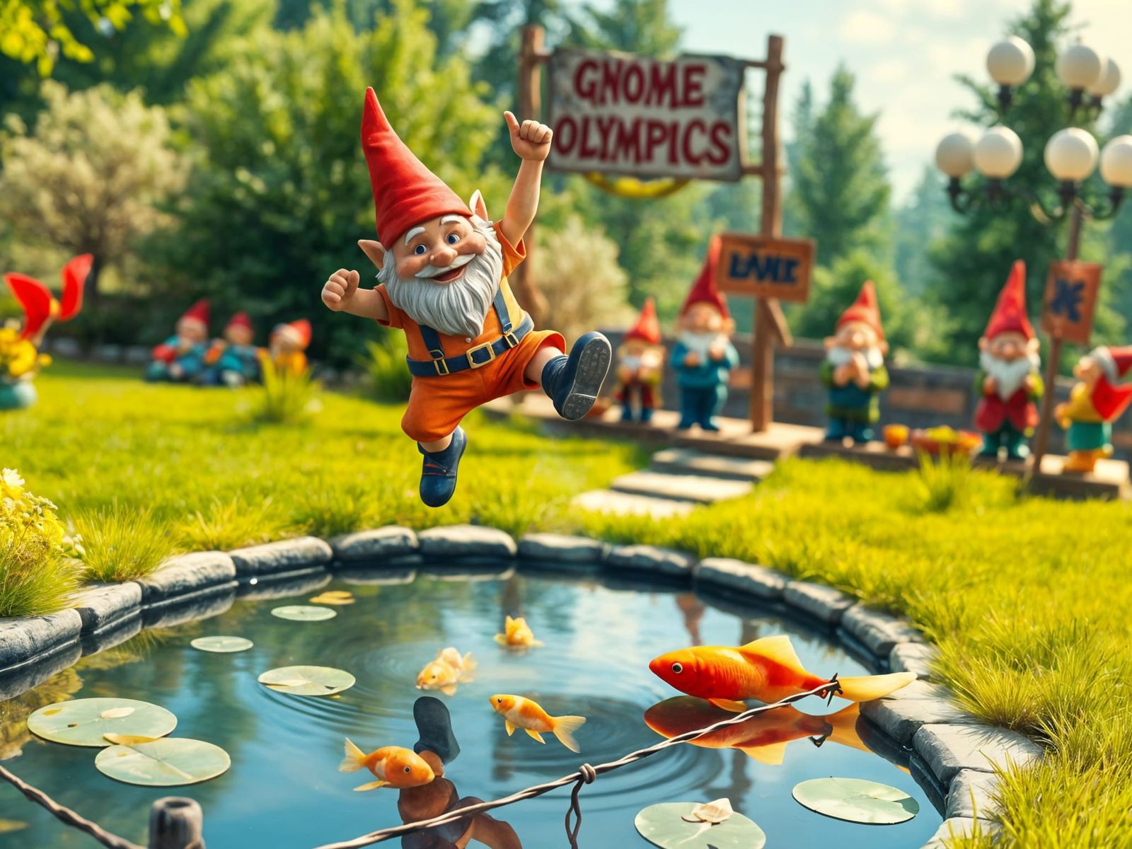 Gnome Olympics: Leaping Over the Fishpond