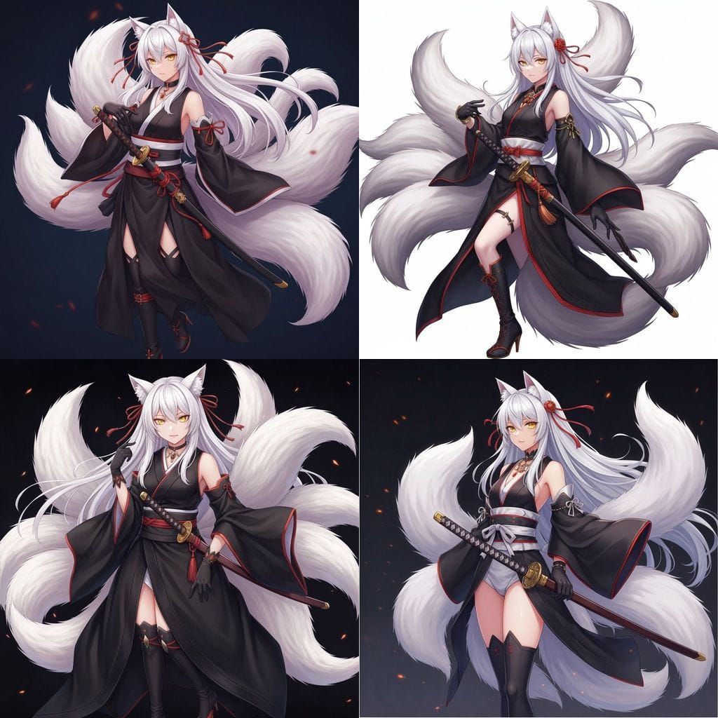 Anime Kitsune Admiral with White Hair and Katana