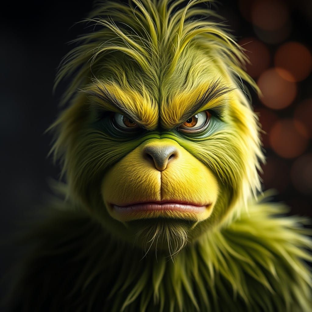 The Grinch: A Close-Up Portrait in Hyper-Realistic Style