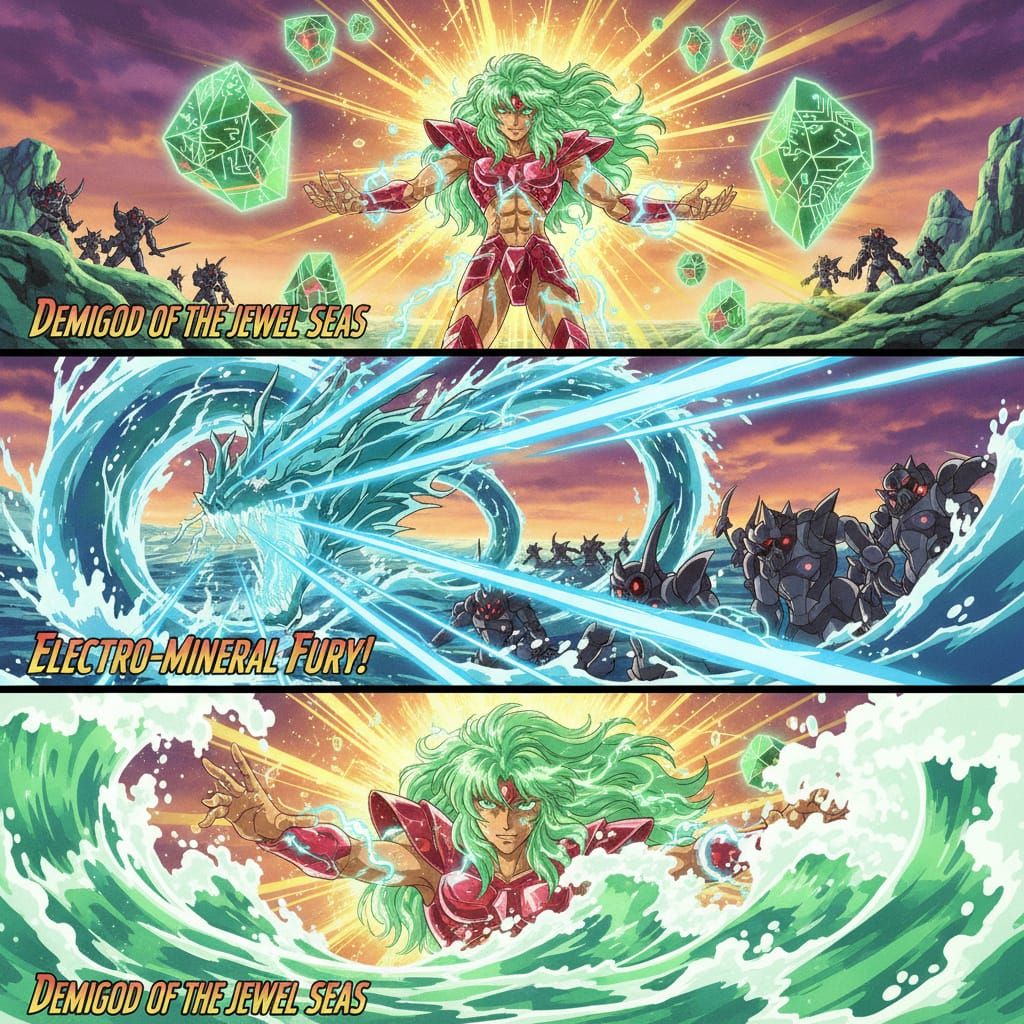 Emerald Demigod Powers Up in 80s Anime Action