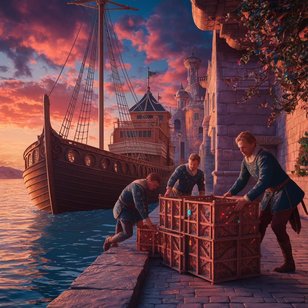 Fantastical Harbor at Sunset: A Matte Painting