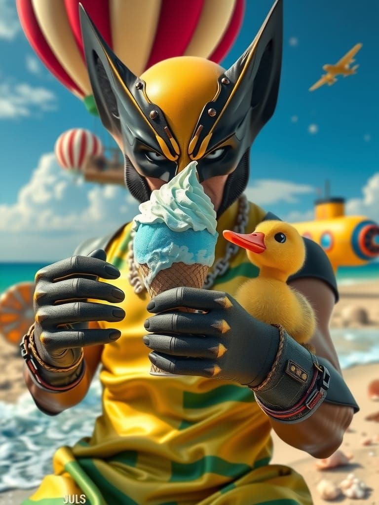 Wolverine's Steampunk Beach Vacation with Ice Cream