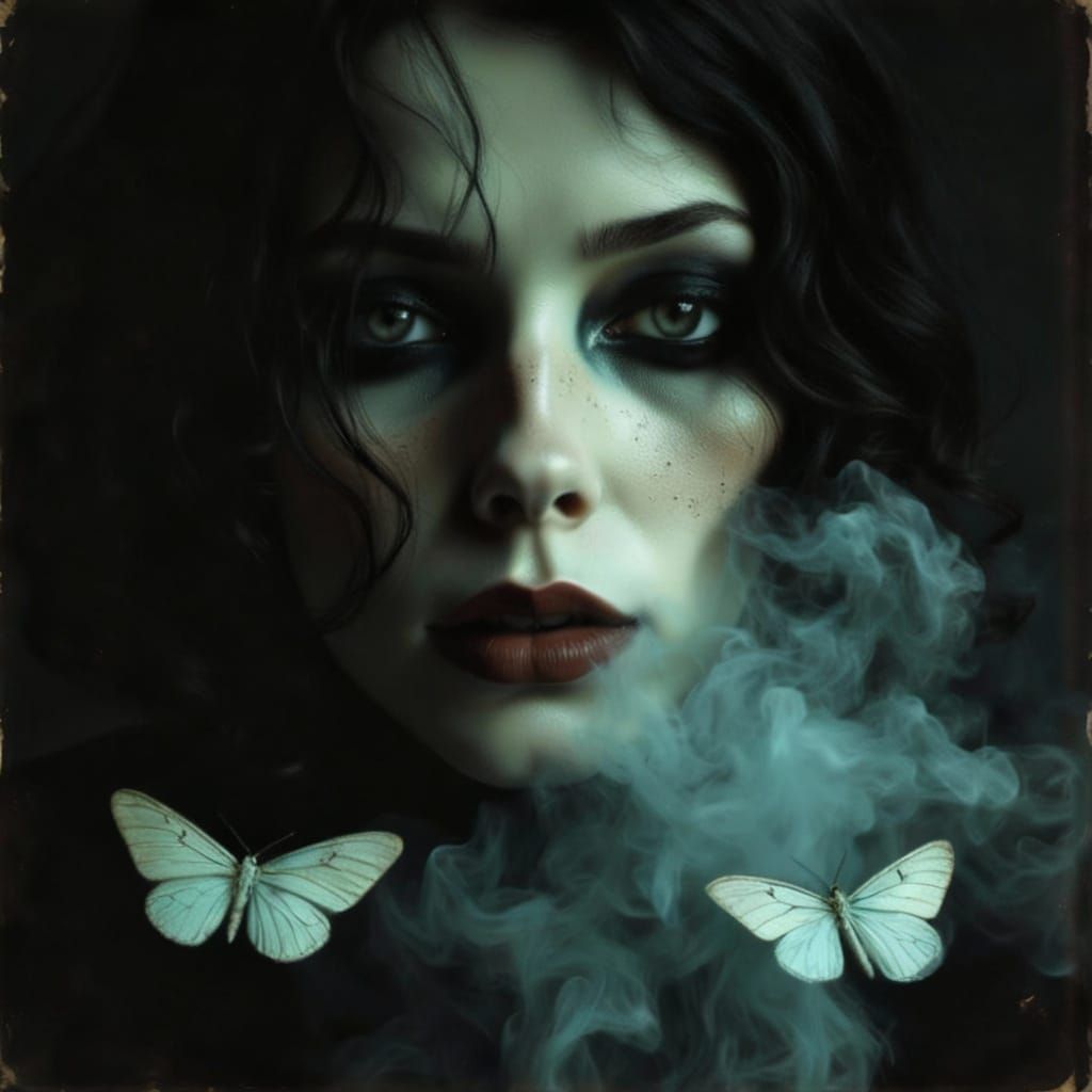 Chiaroscuro Portrait of a Young Woman with Smoke