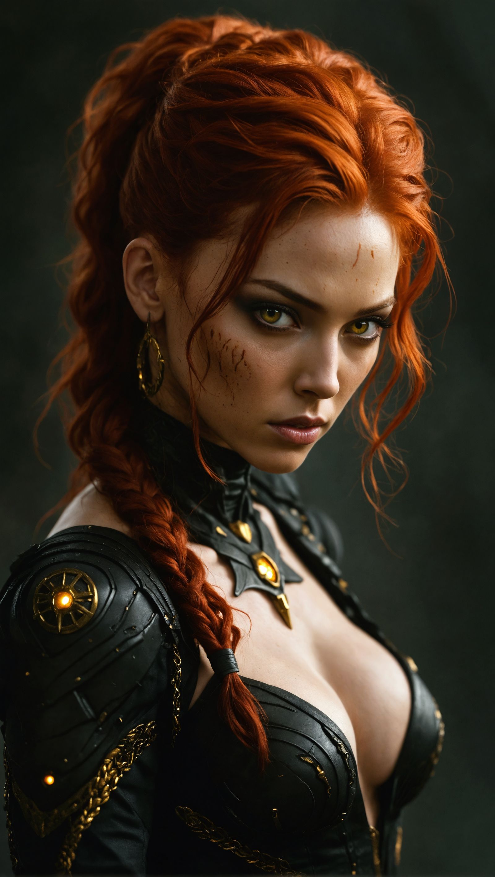 Red-Haired Woman with Yellow Eyes: Hyperrealistic Digital Ar...