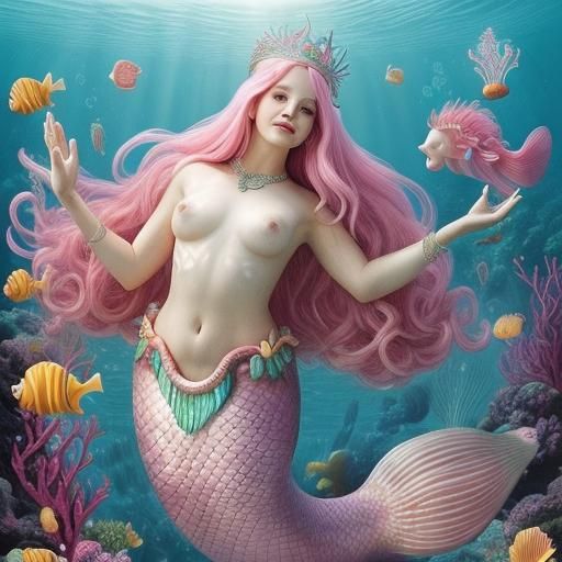 Underwater Mermaid with Pink Hair and Crown