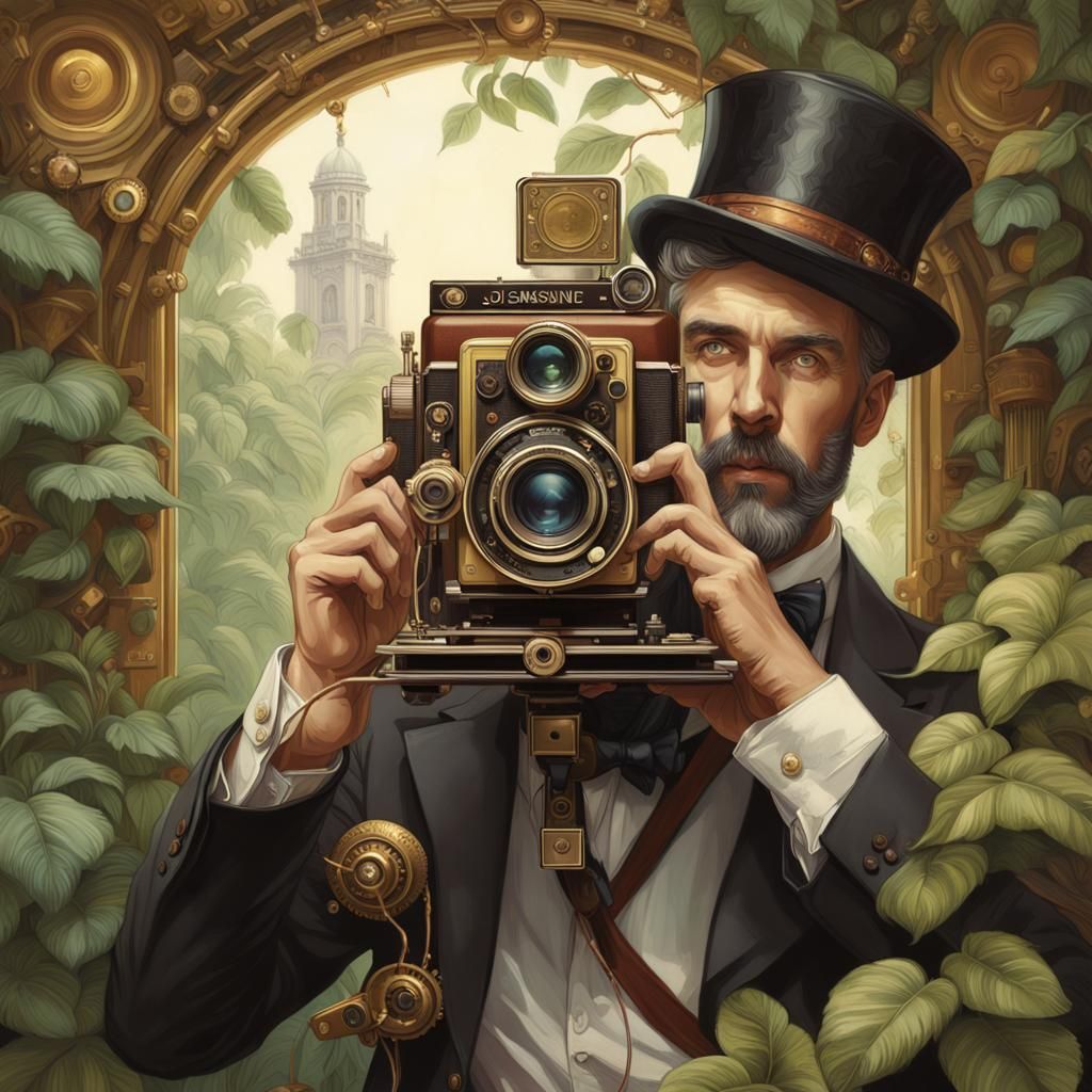 Steampunk Photographer Portrait in Hyperrealistic Style