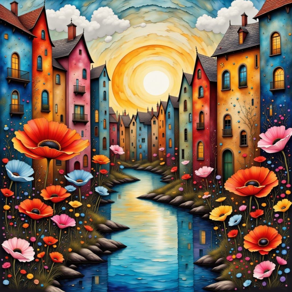 A whimsical brook flowing through an urban landscape…