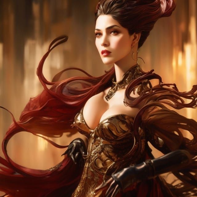 Belle Portrait with Swirling Clocks, Detailed Art