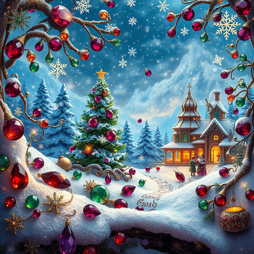 Opulent Christmas Scene with Gems and Glitter