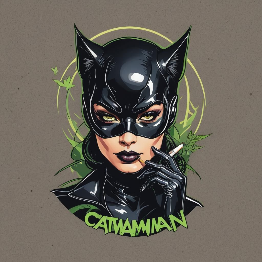 Catwoman Smoking Weed Logo in Y2K Style