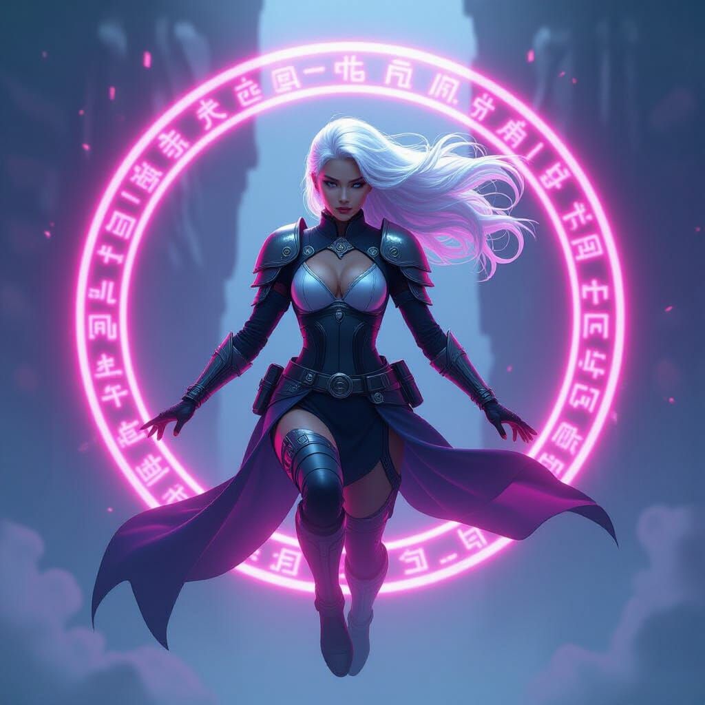 Futuristic Warrior with Glowing Runes in Cyberpunk Style