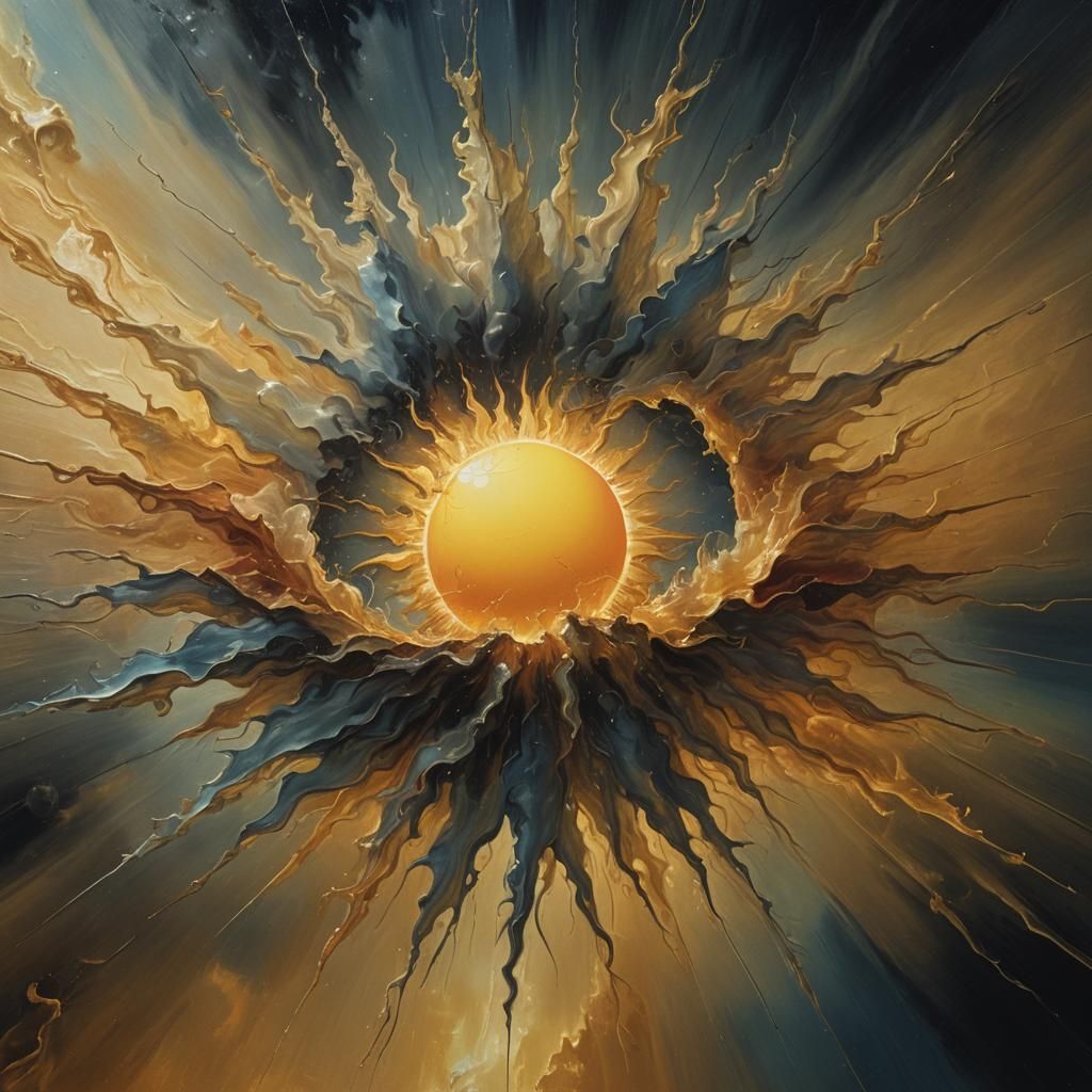 Surreal Sun Split in Two as Oil Painting