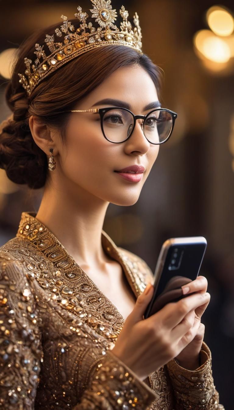 Elegant Geek Queen Working on Smartphone