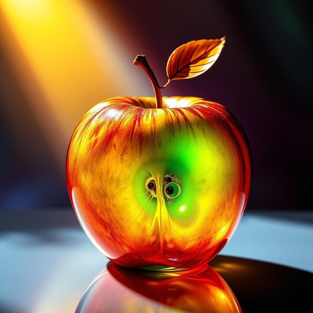 Vibrant Transparent Apple in Splash Art Style