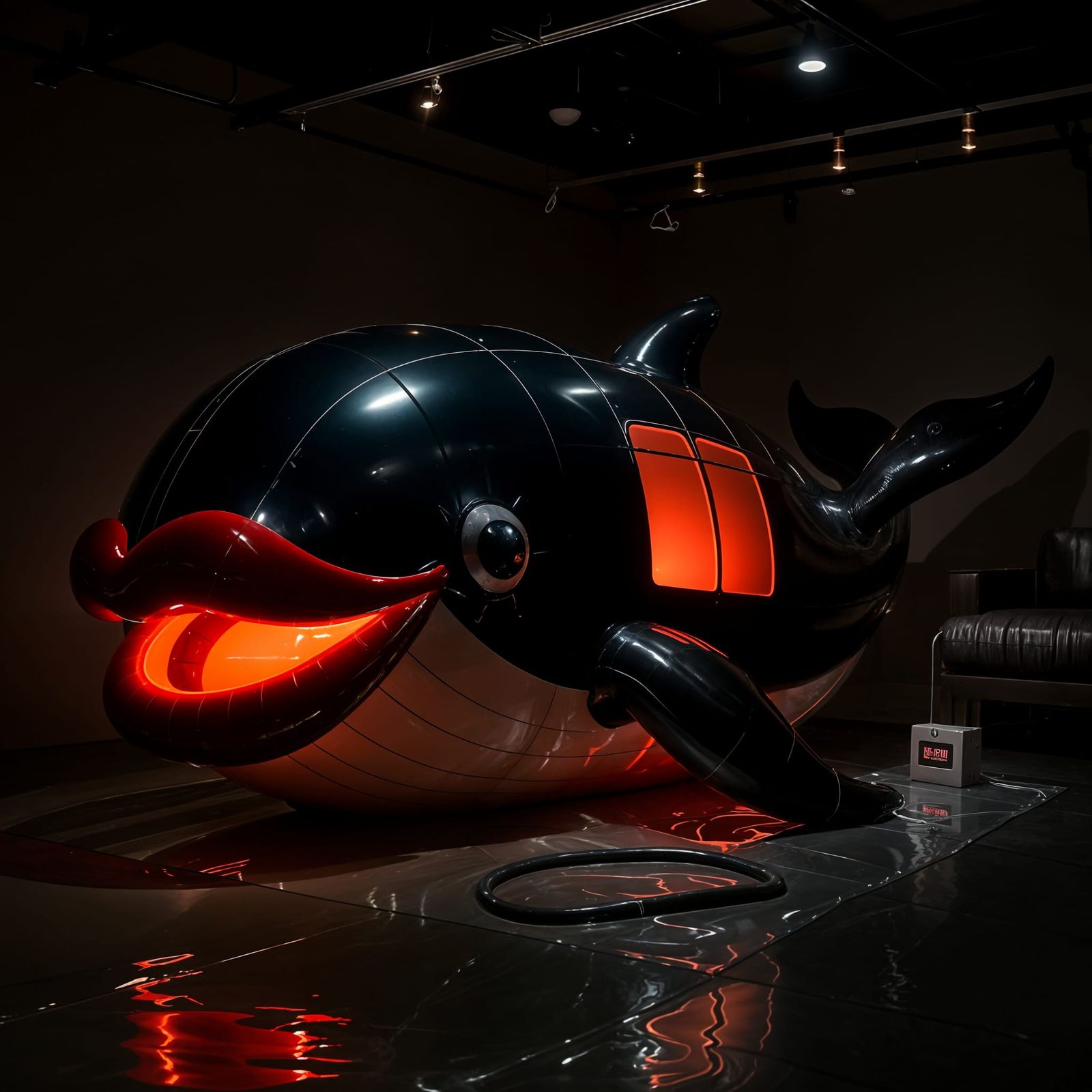 Colossal Inflatable Whale with Red Lit Interior