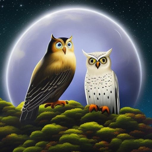 Hedwig the Owl in Starry Night Sky