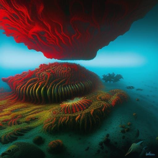 Alien Aquatic Life in Psychedelic Horror Art