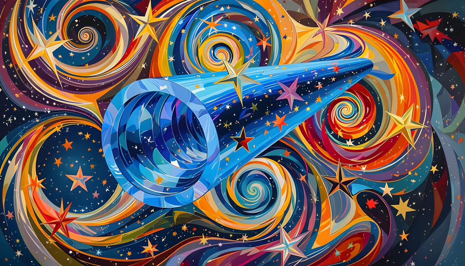 Surreal Cosmos: Metallic Ship Mirrored in Impasto Stars