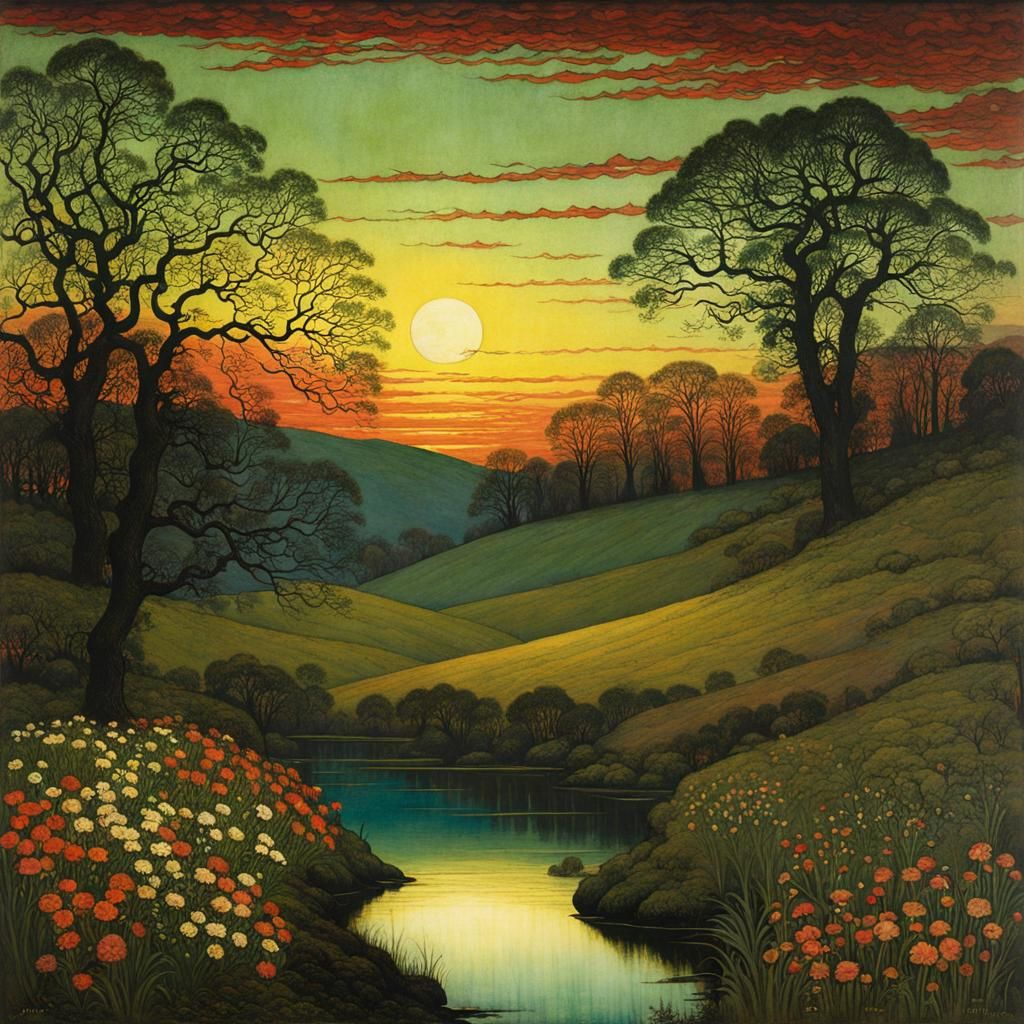 Ethereal Landscape Inspired by Romantic and Surreal Styles