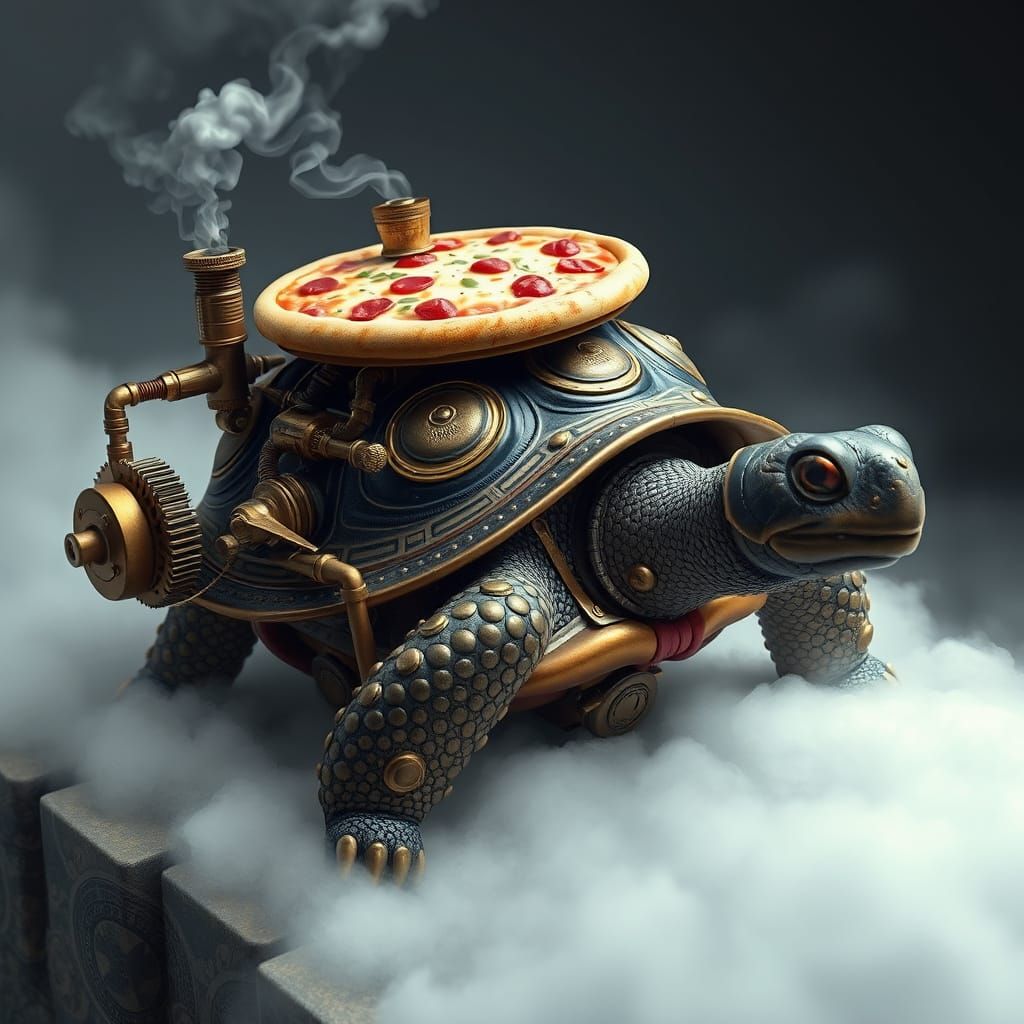 Steampunk Turtle Delivers Pizza via Gear System