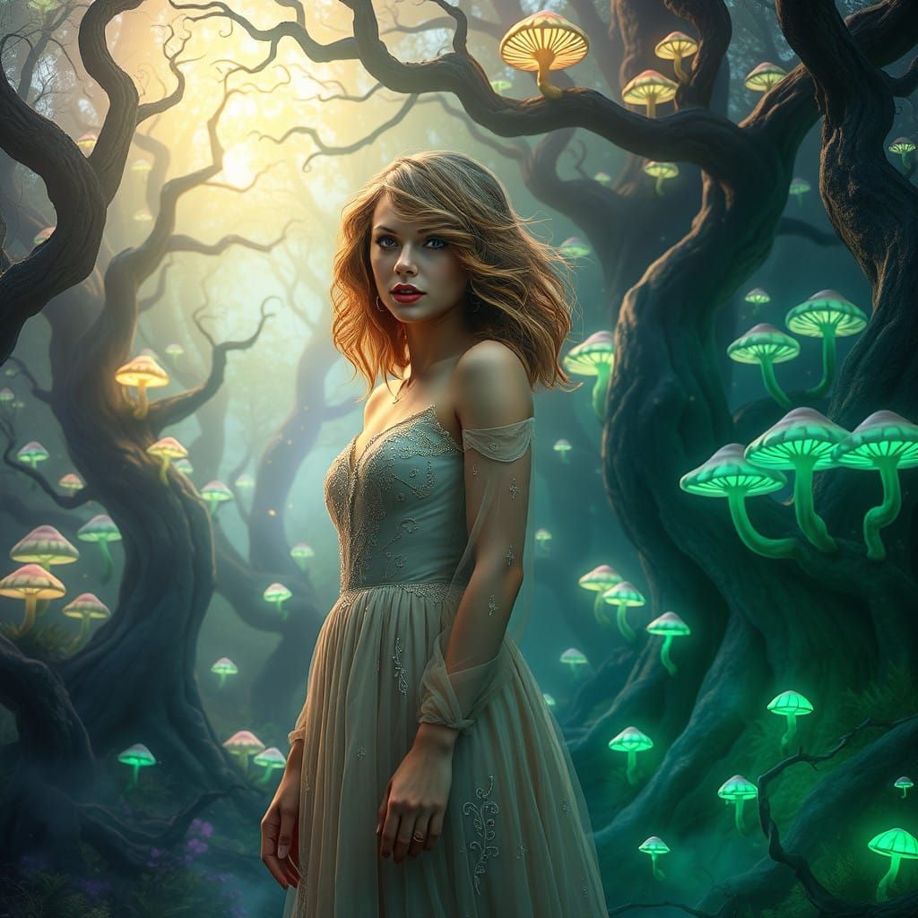 Taylor Swift in a Vibrant, Mystical Forest