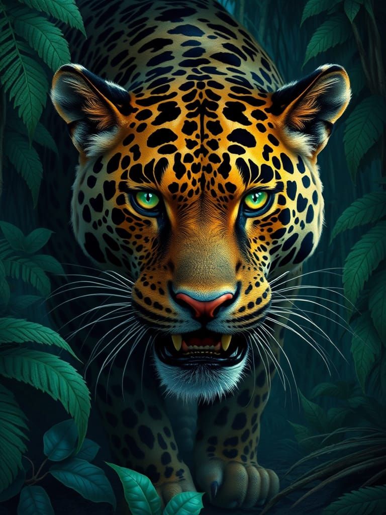 Jaguar in Rainforest, Digital Painting