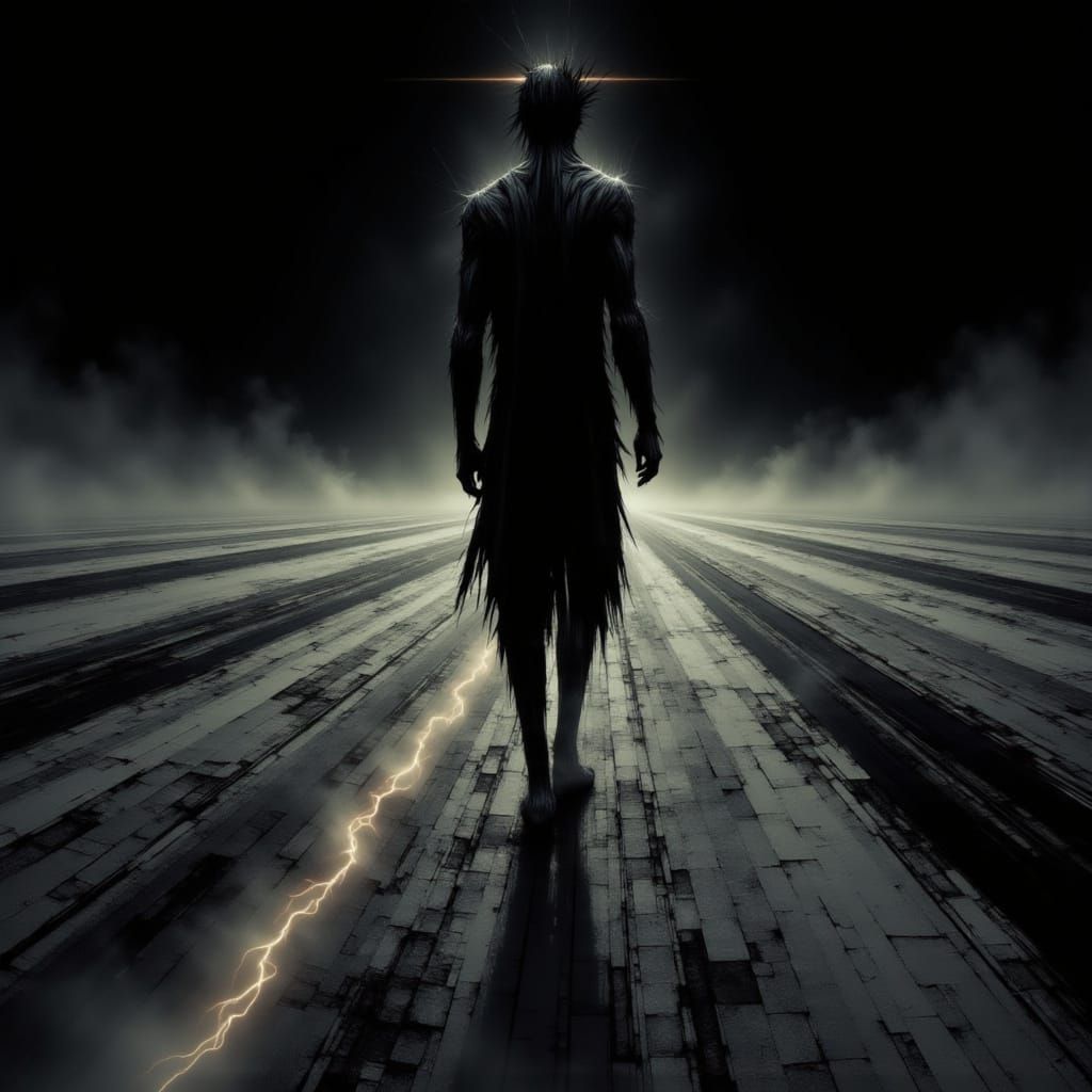 Hyper-Photorealistic Figure in Dust Trail, Orthographic View