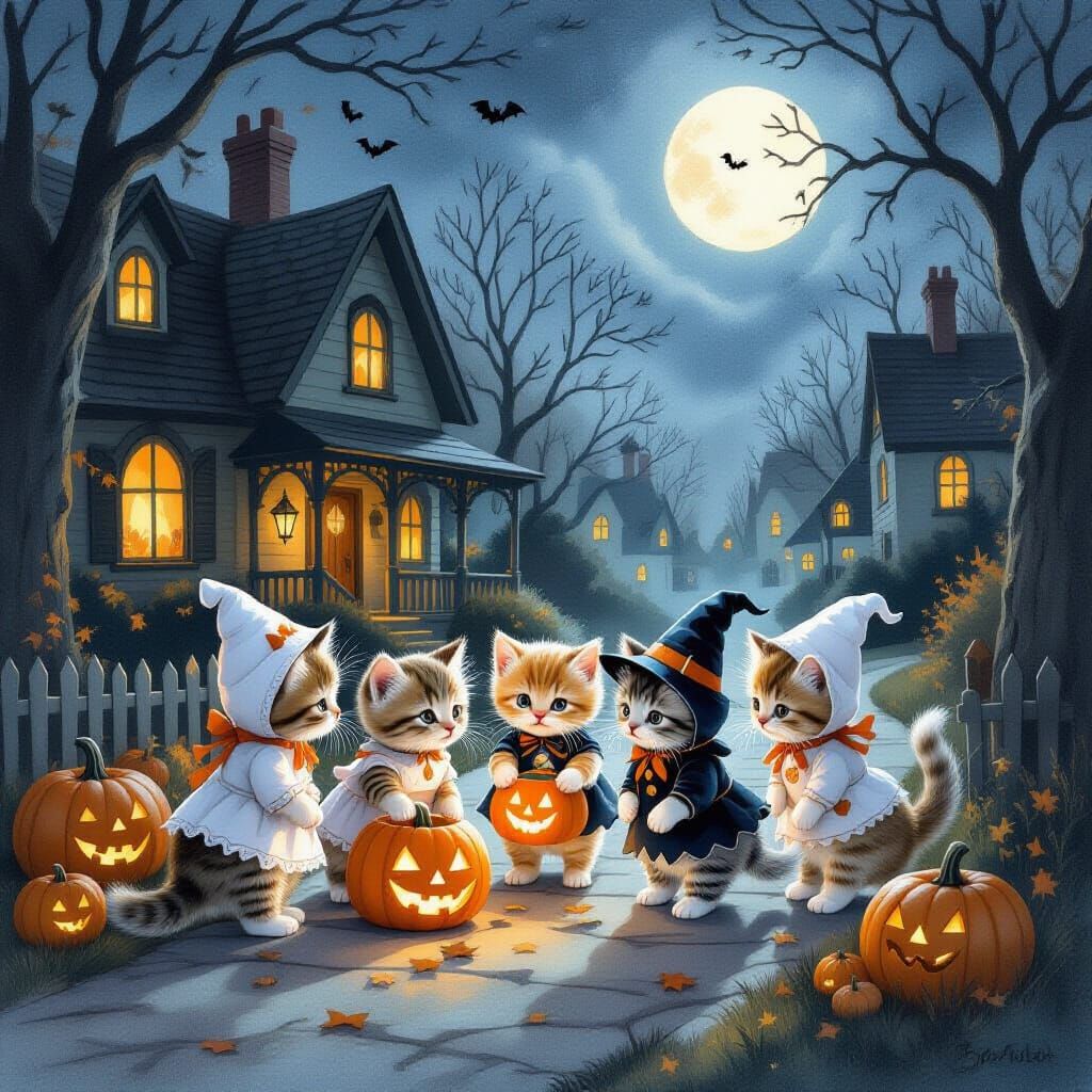Kittens Trick-or-Treating in Whimsical Halloween Costumes