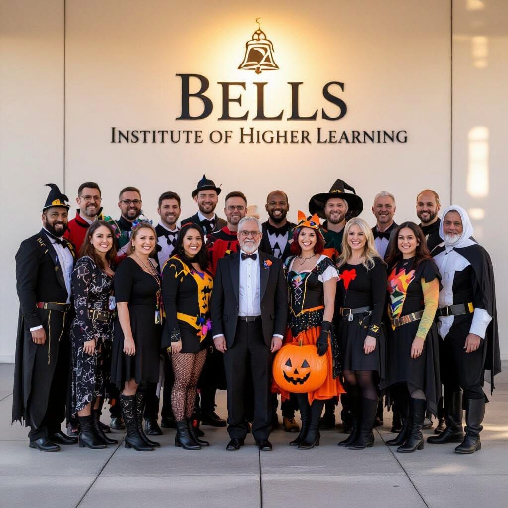 Diverse Adults in Halloween Costumes at BELLS Institute