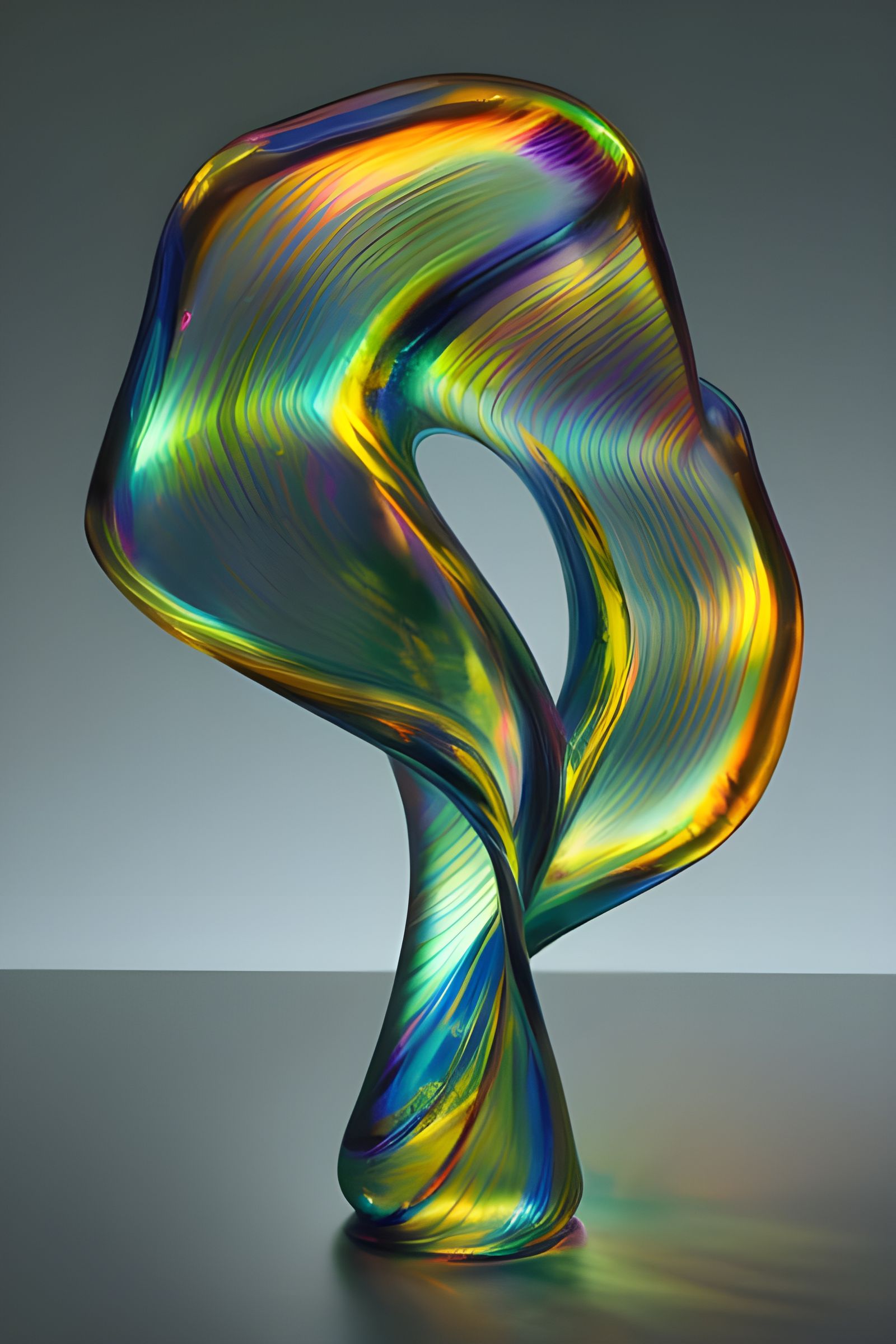 Iridescent Glass Spiral with Radiant Light Rays