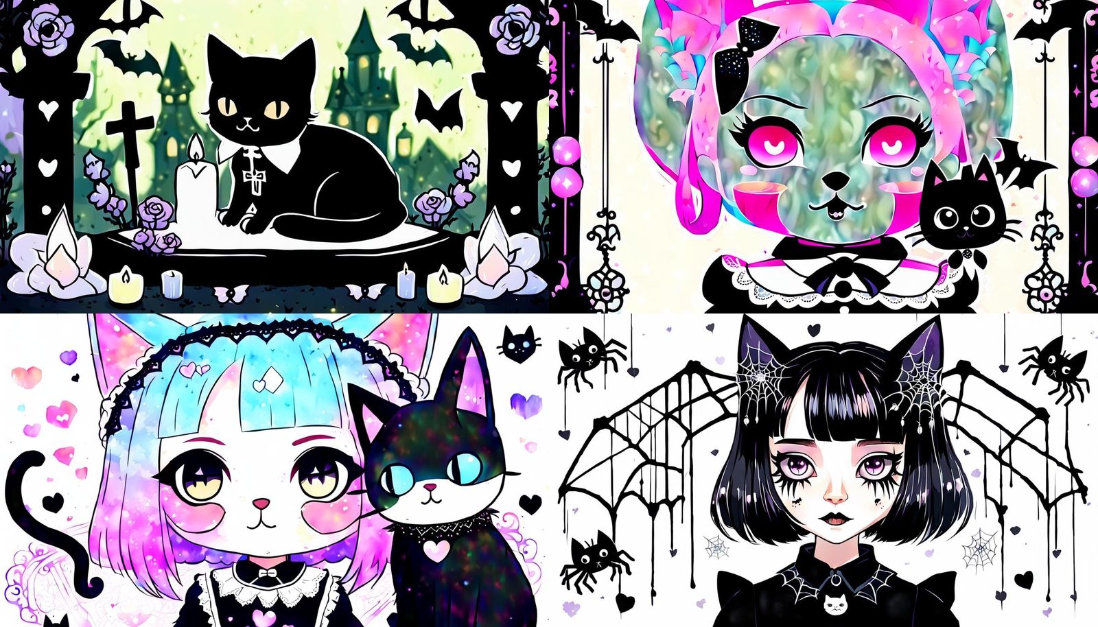 Wednesday Addams as Goth Kawaii Chibi Cat
