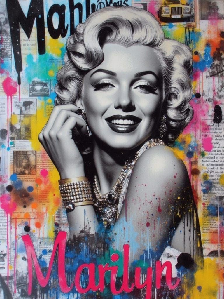 Marilyn Monroe wearing elegant attire, seated against a blur...