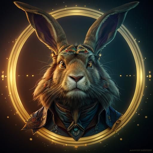 Intricate Portrait of March Hare in Art Nouveau Style