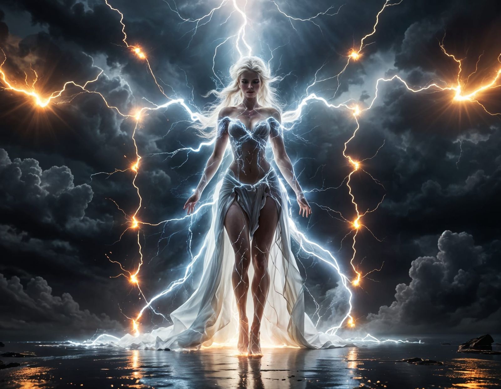 Goddess of Stormy Skies Illuminated by Electricity