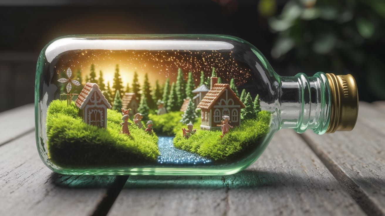Miniature Universe Inside Glass Bottle: Fantasy Scene