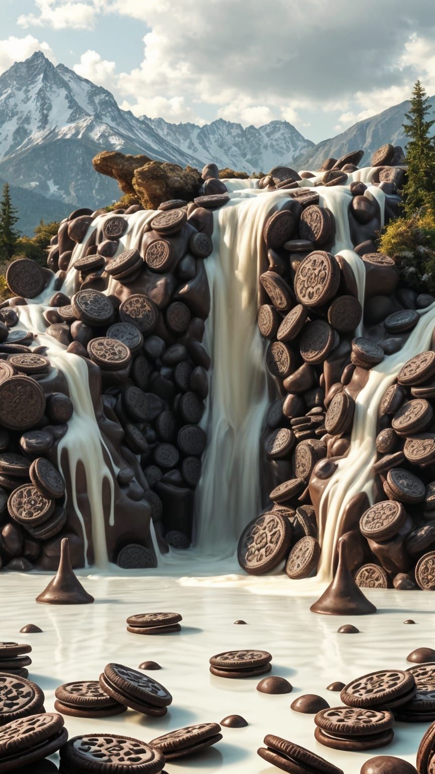 Chocolate Oreo Waterfall Digital Art Masterpiece