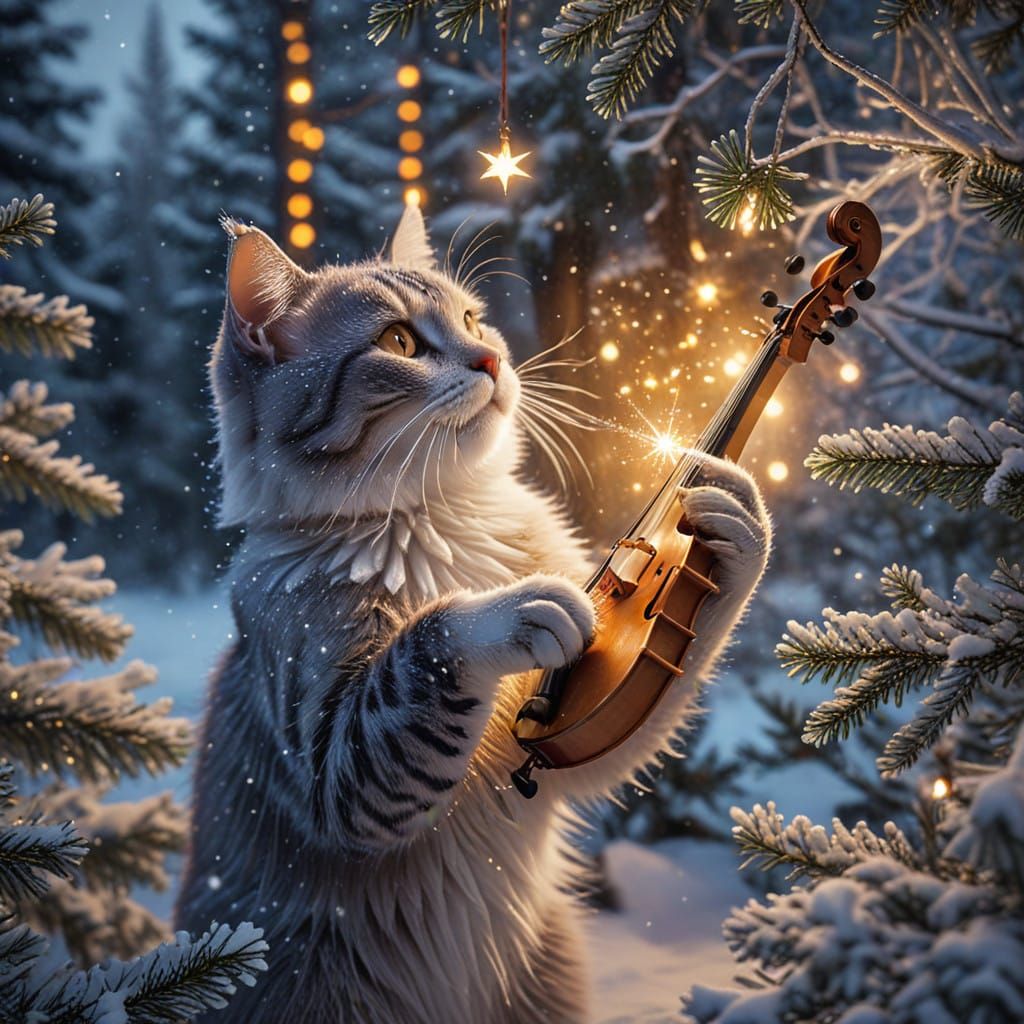 Whimsical Winter Fiddle Scene
