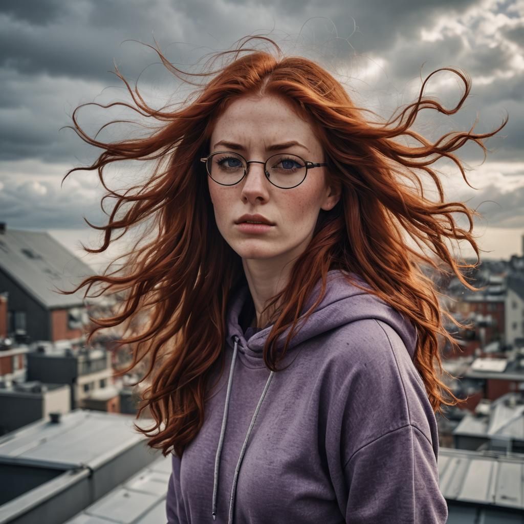 Stunning Portrait of a Redhead on a Rooftop