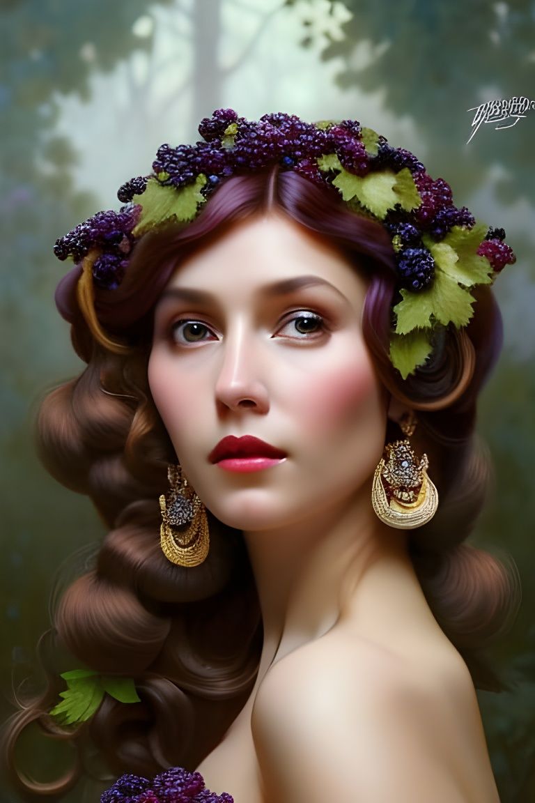 Woman in Grape Dress: Hyperdetailed Art Nouveau Portrait