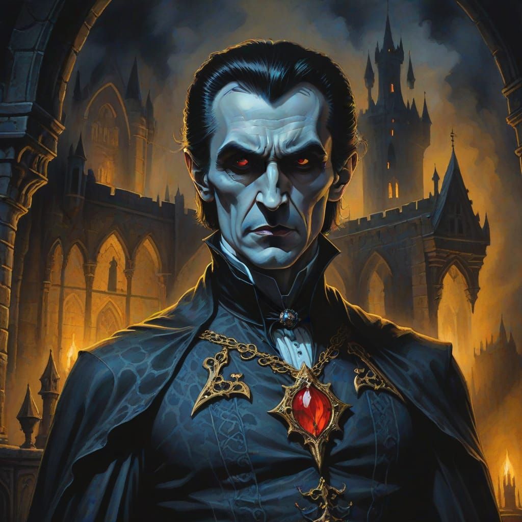 Dracula in Dark Castle Gothic Art Painting