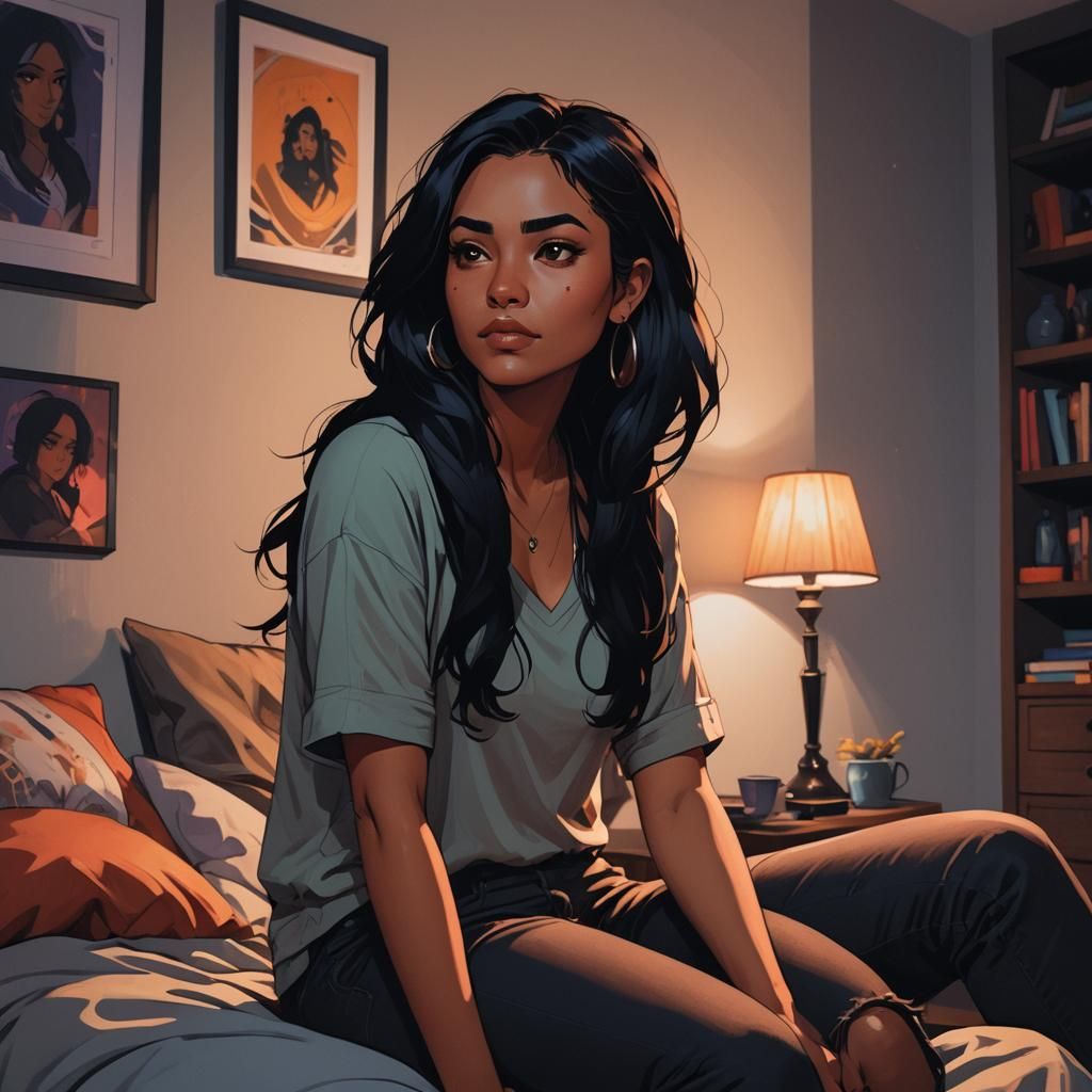 Latina Woman Portrait in Webcomic Art Style