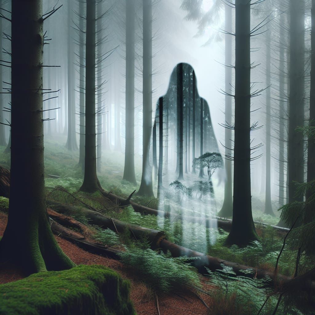 Ethereal Ghost Emerges from Foggy Forest
