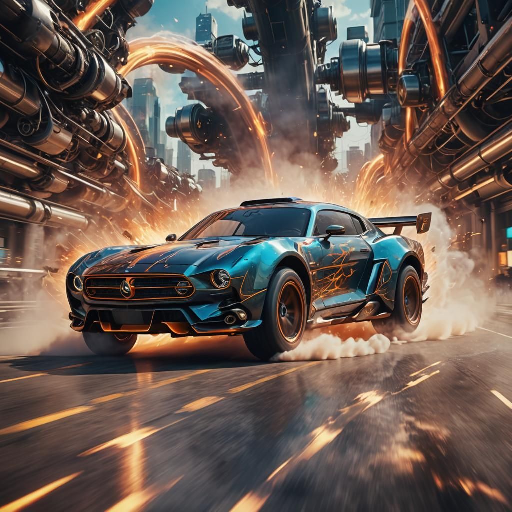 Futuristic Car with Turbochargers in Fantasy Concept Art