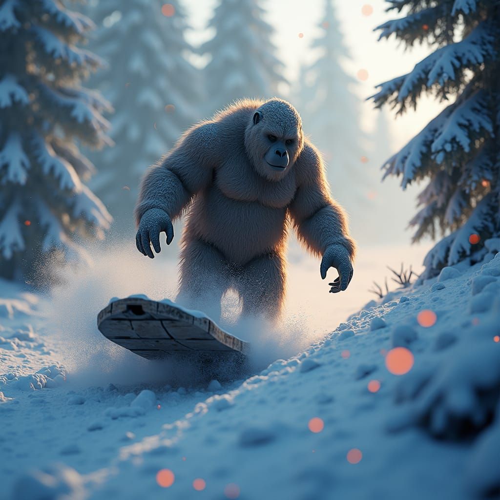 Sasquatch Sledding in a Mystical Winter Wonderland