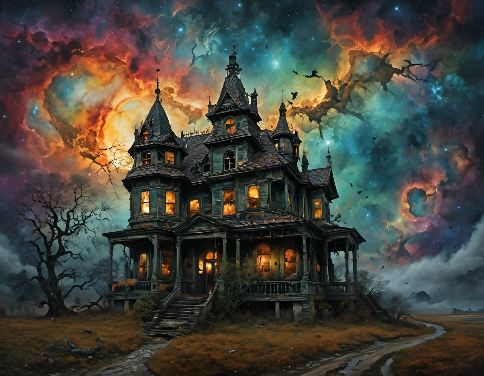 Spooky Haunted House in Hyperkraximalism Style