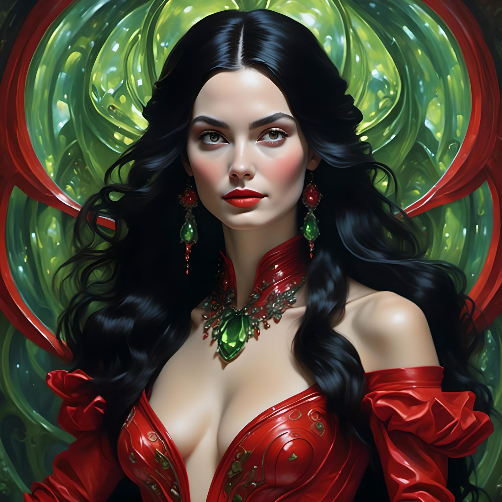 Woman with Green Eyes in Detailed Matte Painting