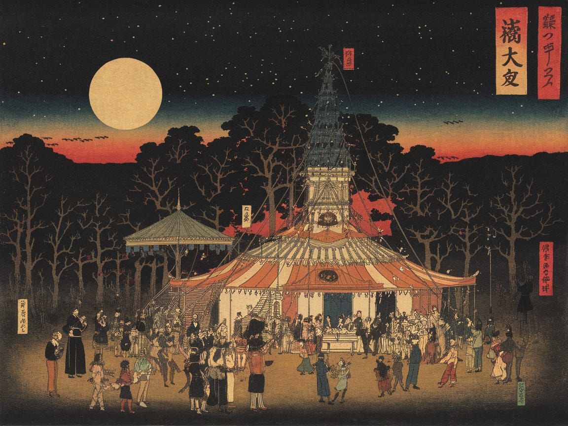 Ethereal Night Circus in Ukiyo-e Style