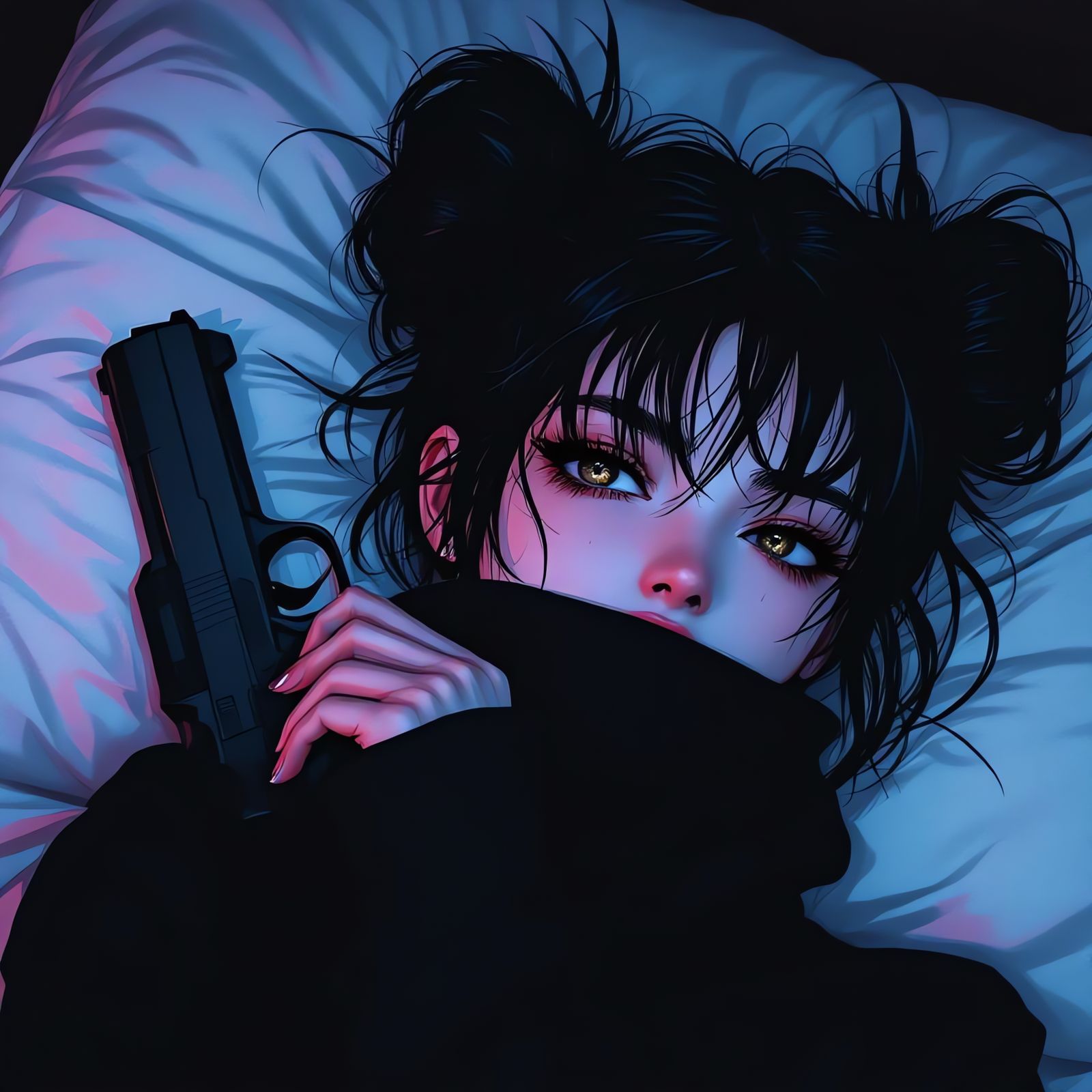 Rebellious Anime Portrait with Vaporwave Aesthetic