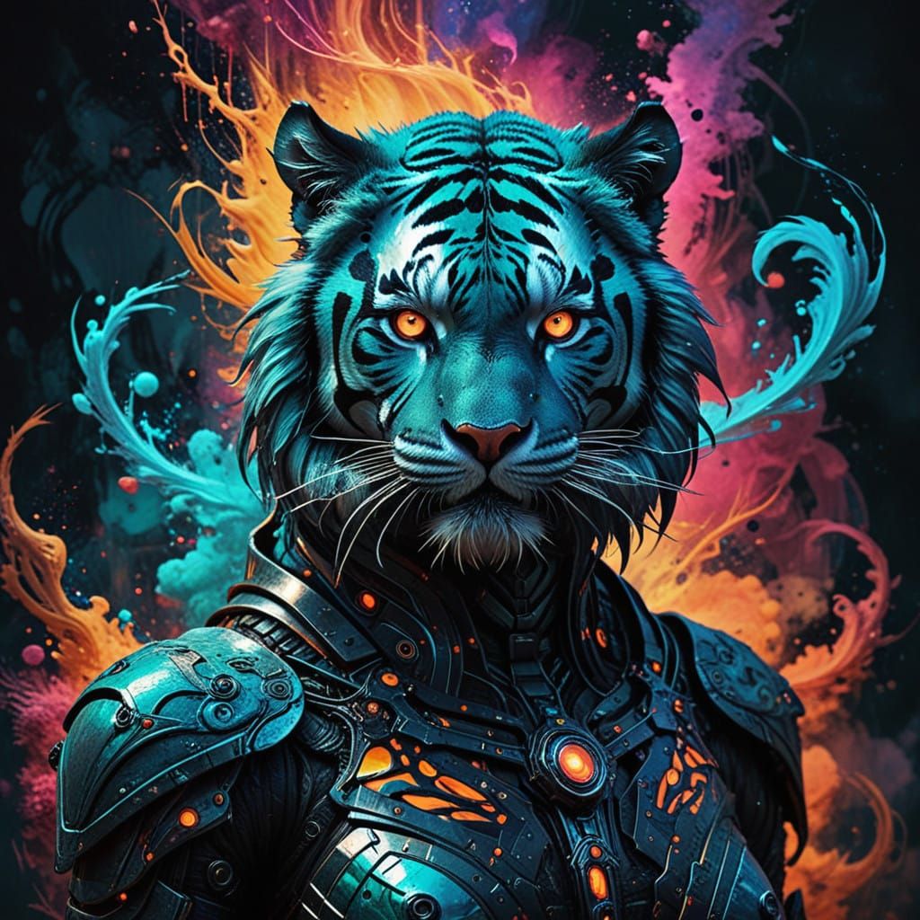 Vibrant Tiger Monster in Dreamlike Surrealism